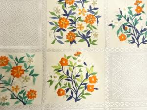 アンティーク　格子に枝花模様刺繍名古屋帯